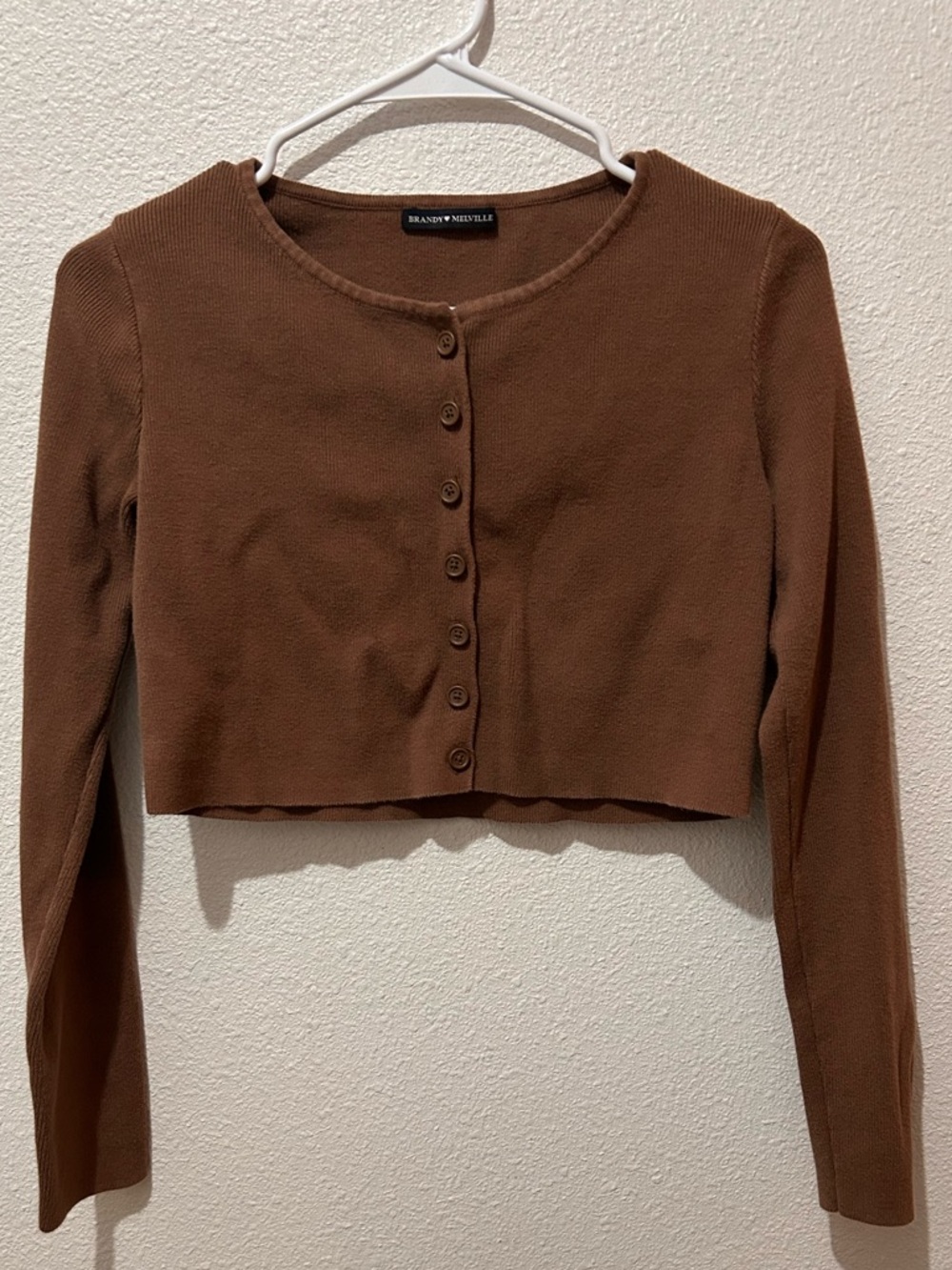Brown Cropped Button-Front Cardigan